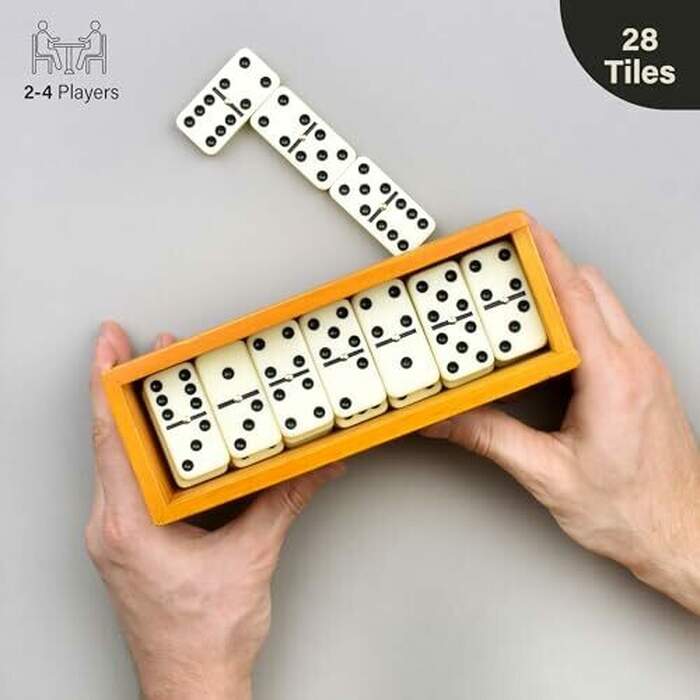 Dominos -  28 Tiles with Brown Wood Case
