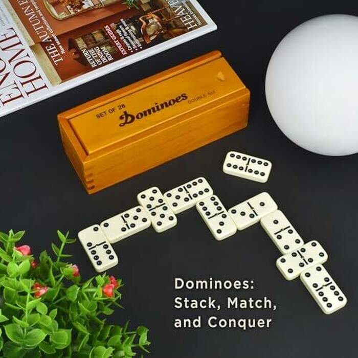 Dominos -  28 Tiles with Brown Wood Case