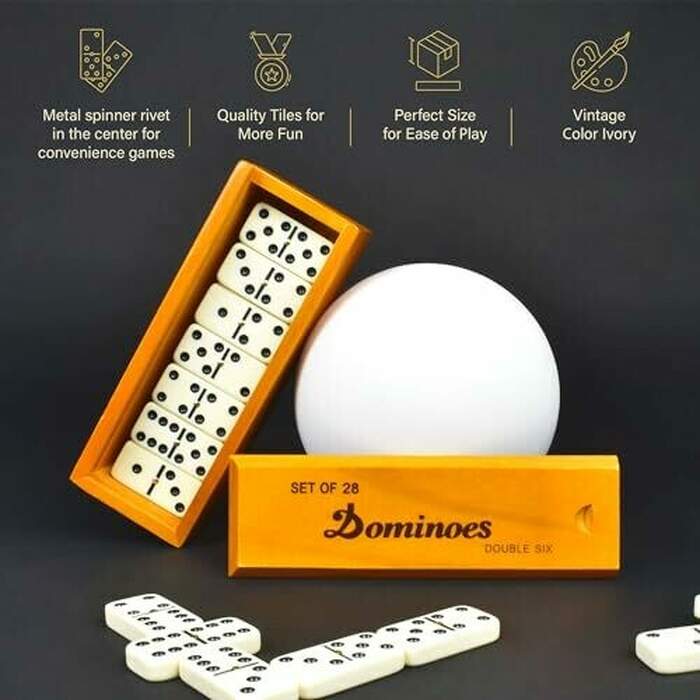 Dominos -  28 Tiles with Brown Wood Case